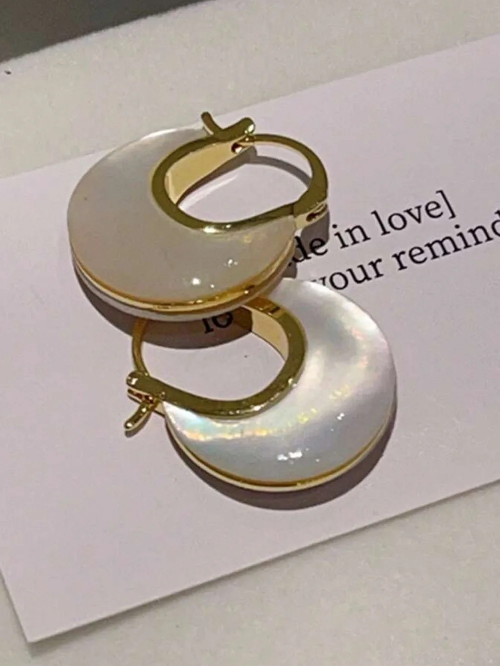 White Hoop Earrings with Gold Trim R746